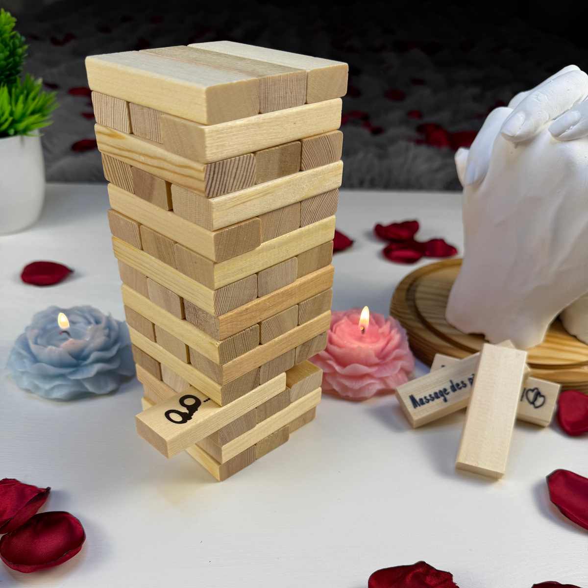 Jeu Jenga pour adultes pour un date galant – Tour coquine intime avec défis et défis – Puzzles romantiques