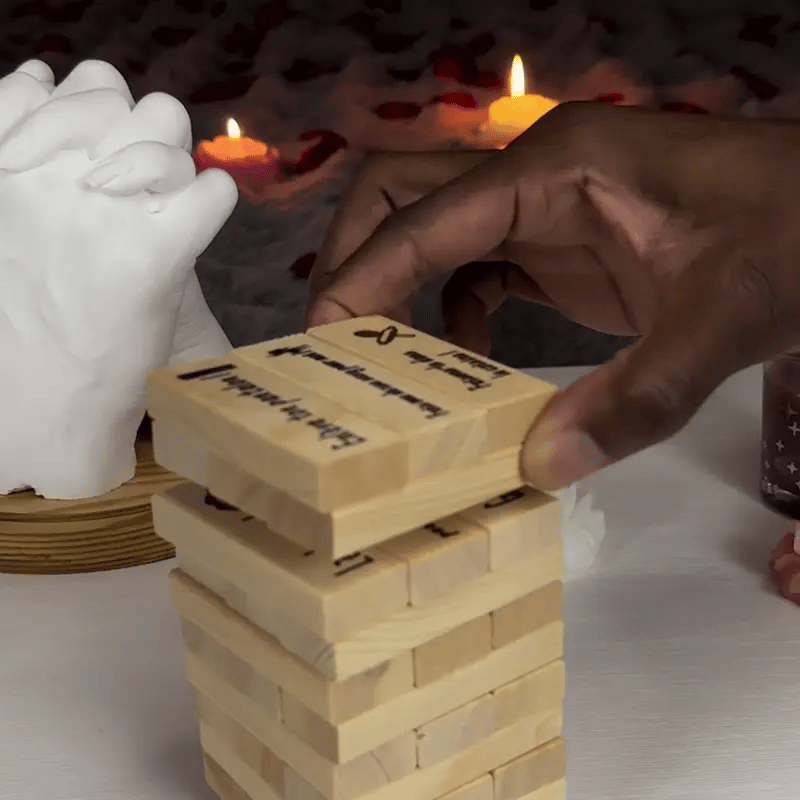Jeu Jenga pour adultes pour un date galant – Tour coquine intime avec défis et défis – Puzzles romantiques